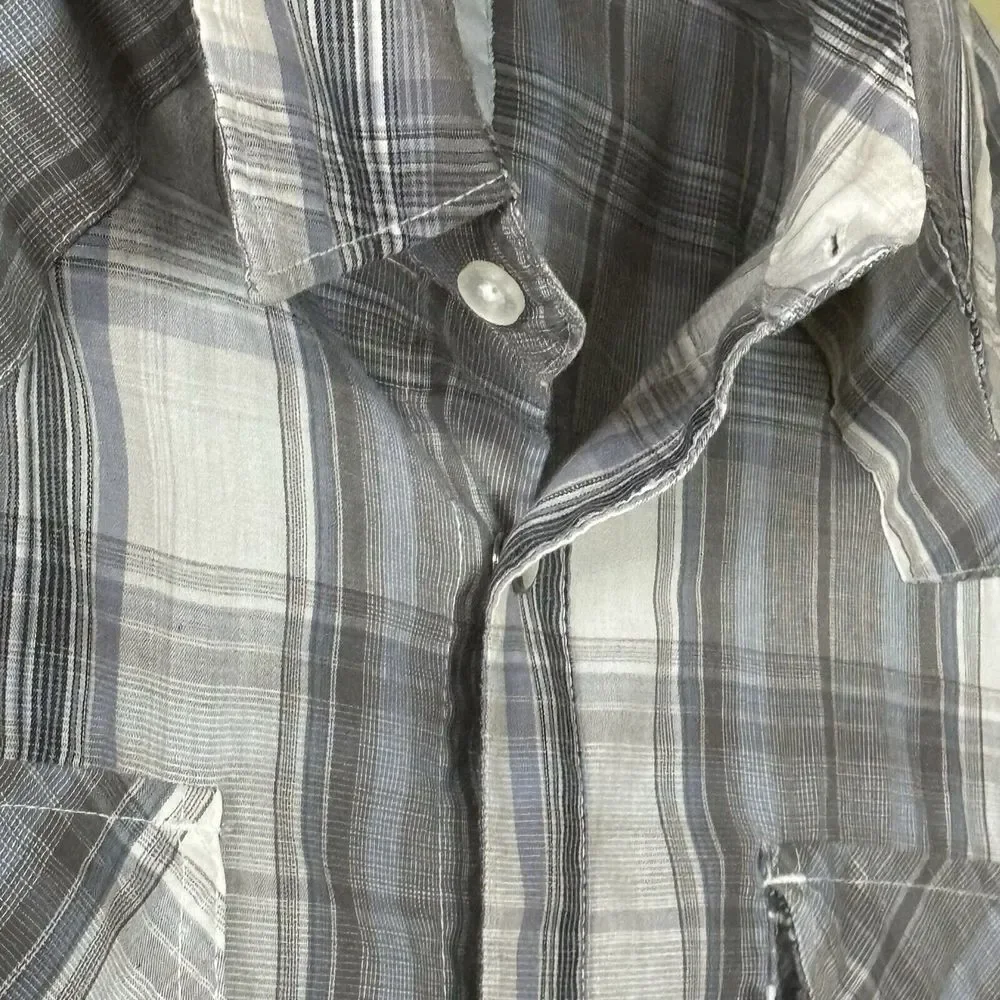 Levi's Shirt Men's Large Western‎ Pearl Snap Plaid Long Sleeve Gray Blue Cowboy